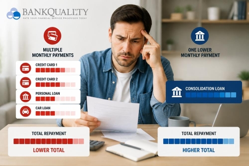 Debt consolidation lowers monthly payments but raises total interest